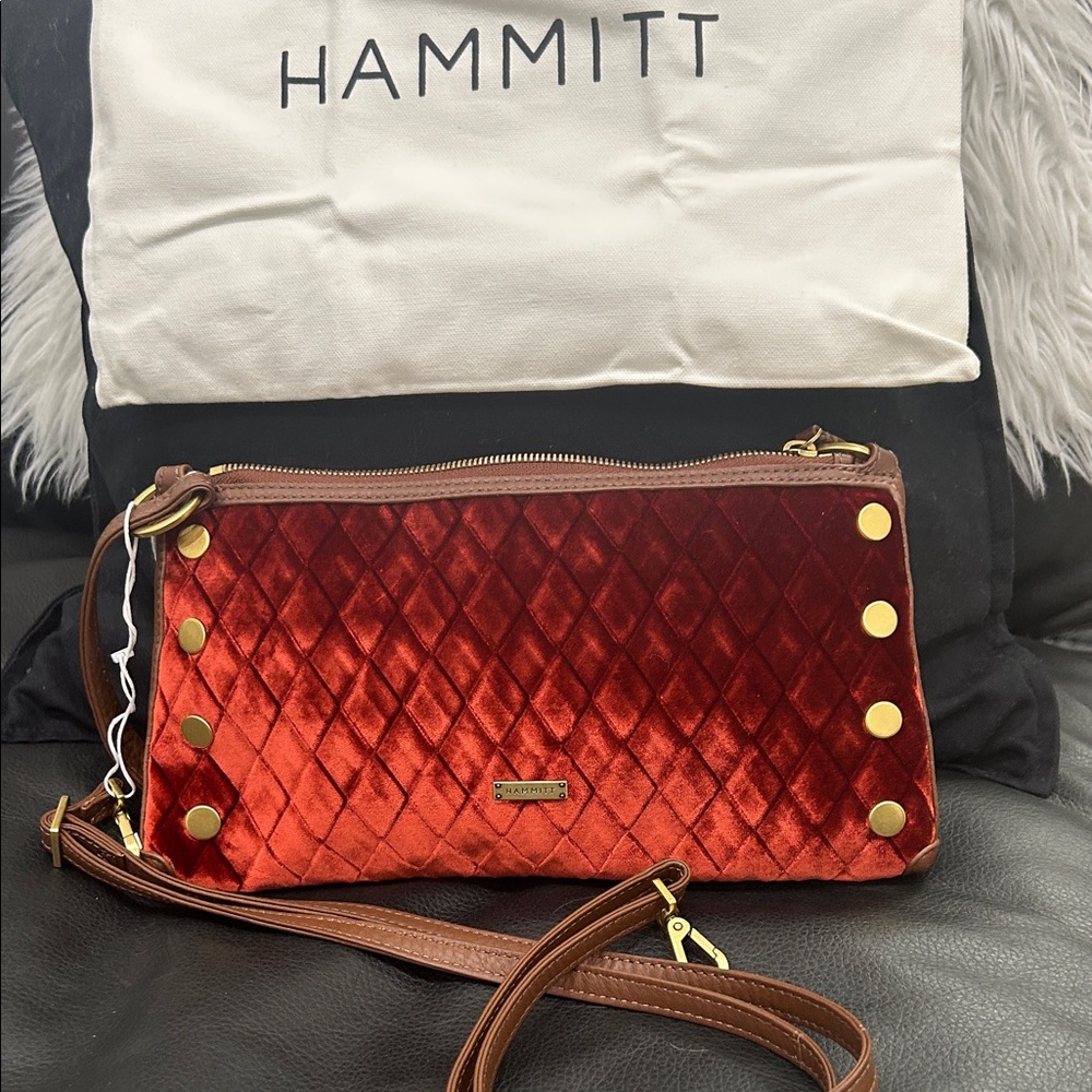 Hammitt Red Velvet Kyle-Monarch Crossbody with Gold Accents - Picture 5 of 11
